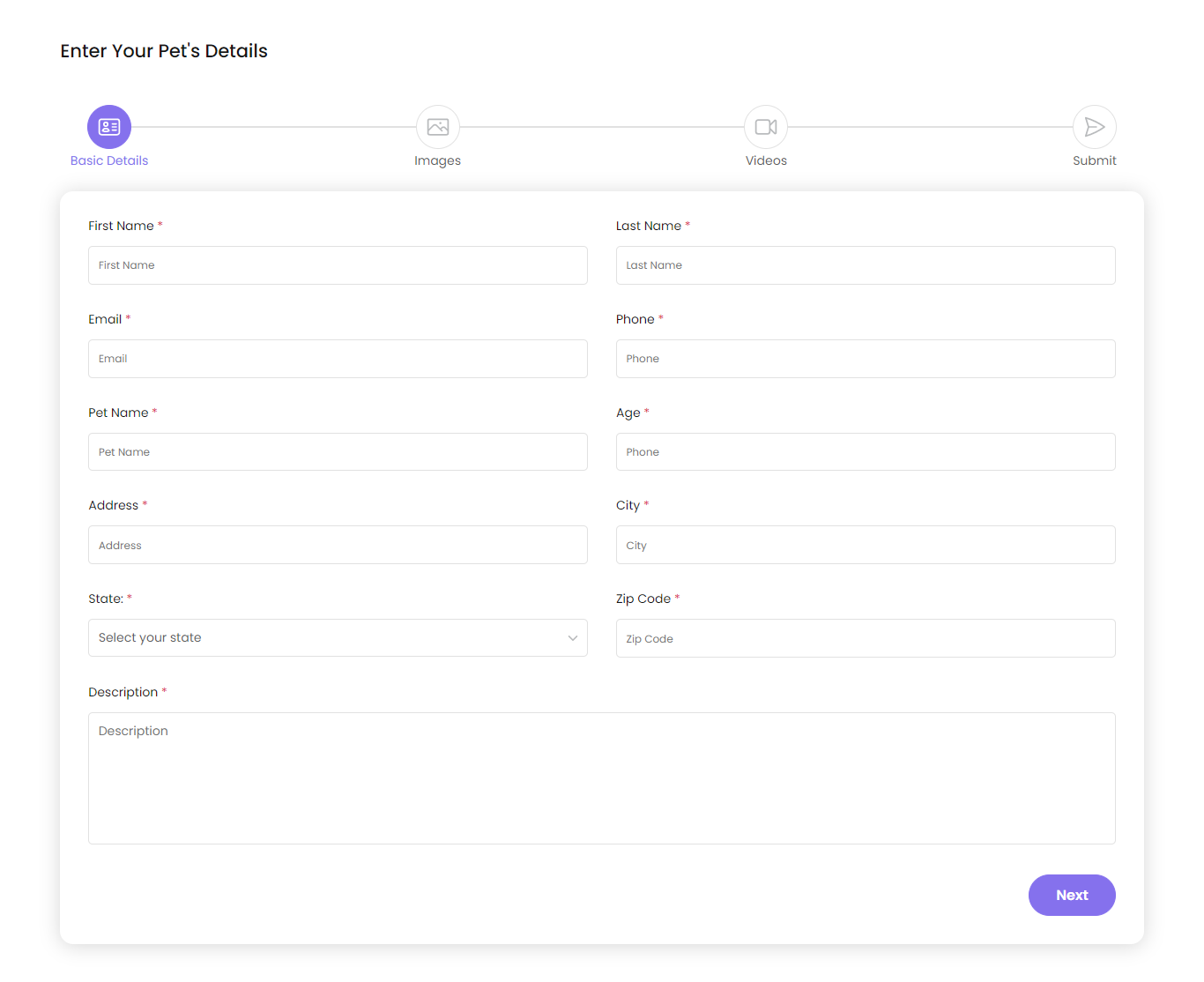 VetandTech form add the basic details
